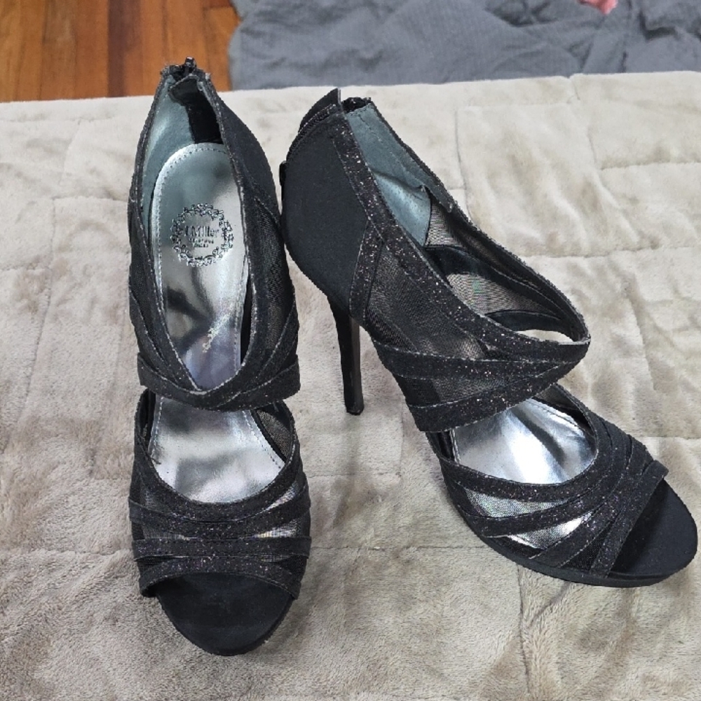 I. Miller Beautiful Shoes Women's Sparkly Black Stilettos Shoes Zips Sz 10 EUC